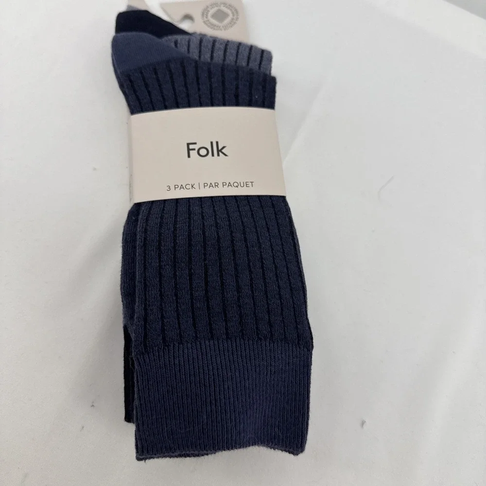 Folk Men's 3 Pack Striped Crew Socks Size 8-12 Quiet Luxury Academia Business